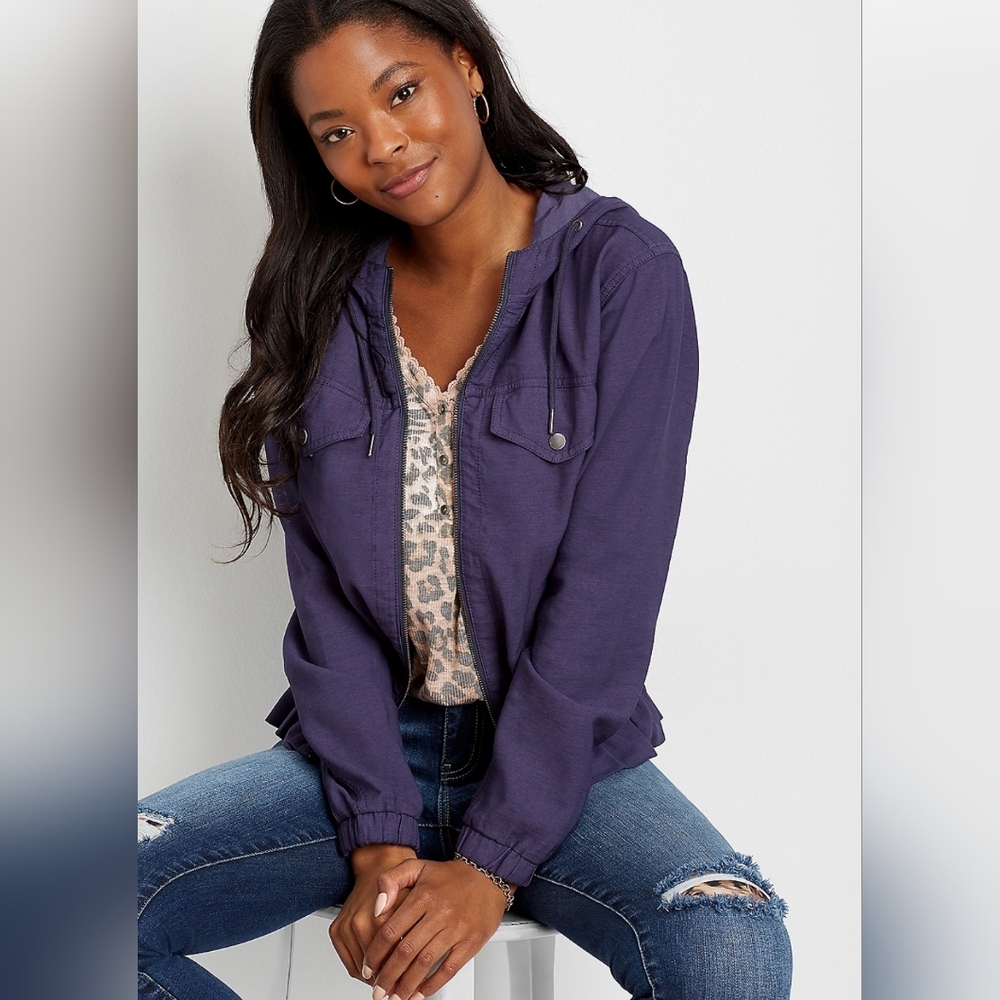 Women's Maurices Navy Hooded Cropped Military